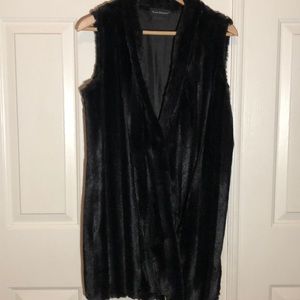Silky faux fur long vest